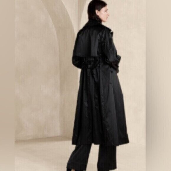 NWT! Banana Republic Maja Satin Trench Coat Iced Vanilla Ivory - Size Petite L - Picture 15 of 16